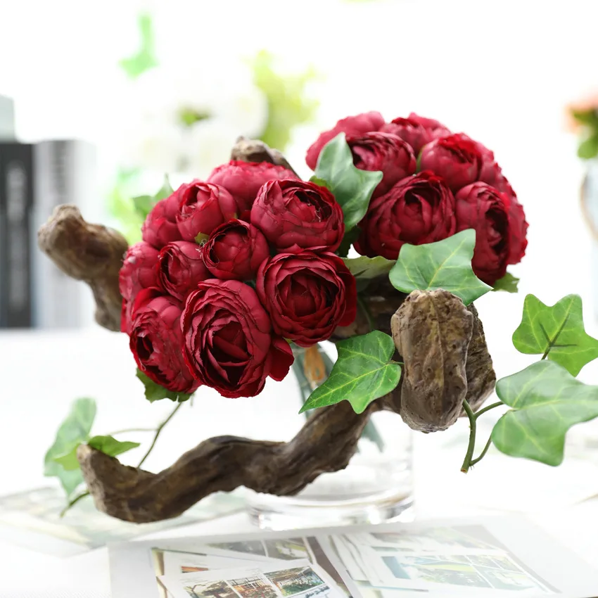10Pcs per bunch rose peony Artificial hand flowers bridal Wedding favours birthday baptism 13 11