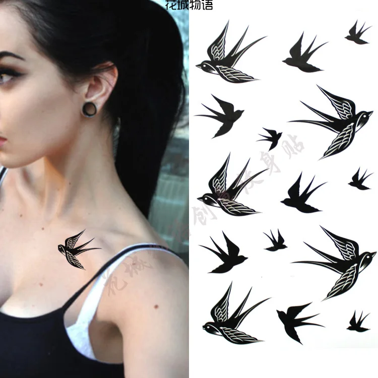 الأسود جميل السنونو الوشم الفن الجسم للماء وهمية الحيوان للمرأة فلاش TemporaryTattoo ملصقات 10*20 سنتيمتر KD520