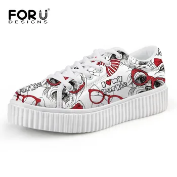 

FORUDESIGNS Vintage Flats Ladies Shoes Lovely Animal Dog Yorkshire Terrier Print Women Platform Height Increasing Casual Shoes