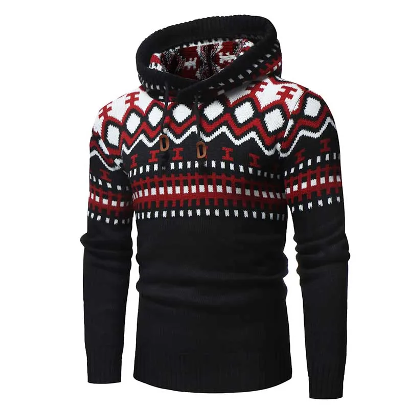 2018 Новый мужской свитер модный тренд цветной мозаики Универсальный Повседневный круглый вырез с капюшоном тонкий вязанный зимний свитер