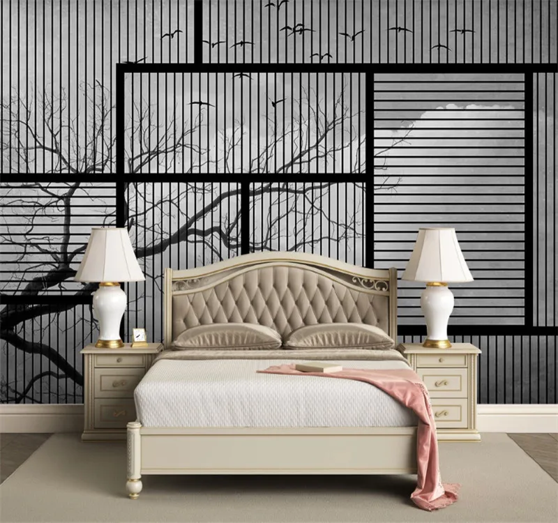 Custom 3d wallpaper Modern minimalist geometric mosaic line texture big tree bird bedroom wall - high-grade waterproof material Custom 3d wallpaper Modern minimalist geometric mosaic line texture big tree bird bedroom wall - high-grade waterproof material