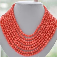 По заводской цене высококачественные ювелирные изделия женские свадебные Модные 8 прядей Настоящее 6 мм круглое розовое коралловое ожерелье из бисера 1"-22" дюймов