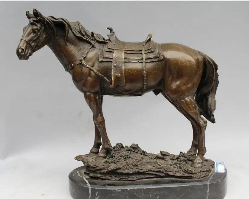 

10" Chinese Bronze Copper Marble Home Art Decoration Rest Horse Statue Sculpture