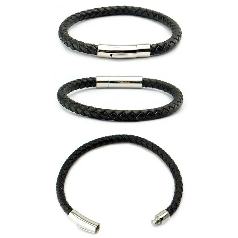 BL02-1 Stainless Steel genuine leather bracelet bangle