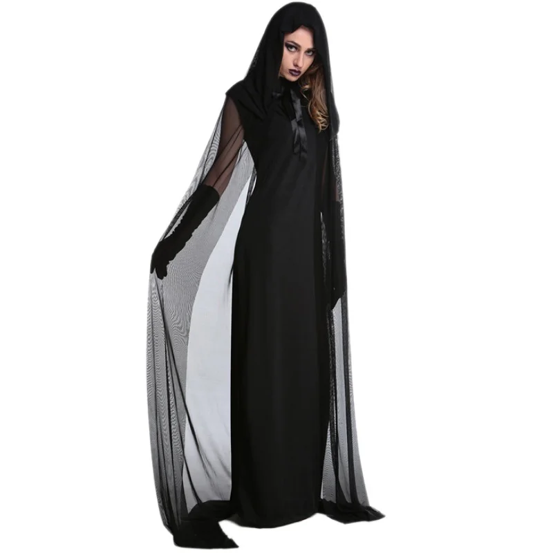 Вампир ведьма платье женщины Хэллоуин костюмы для праздника костюмы Униформа с шапками перчатки вечерние сценические костюмы для выступления