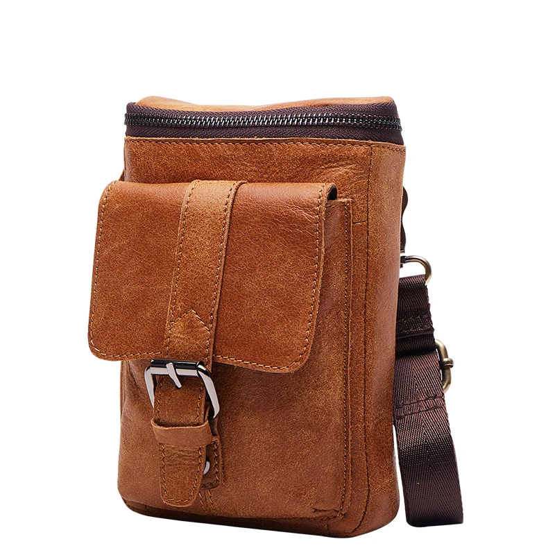 Genuine Leather Men Cross Body Belt Bag Cell Phone Purse Male Fanny Waist Pack Cowhide Multi ...