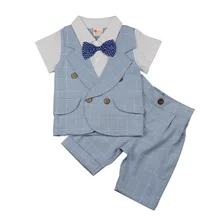 Новая модная летняя детская одежда с короткими рукавами костюм в клетку Одежда для маленьких мальчиков комплект одежды для маленьких мальчиков