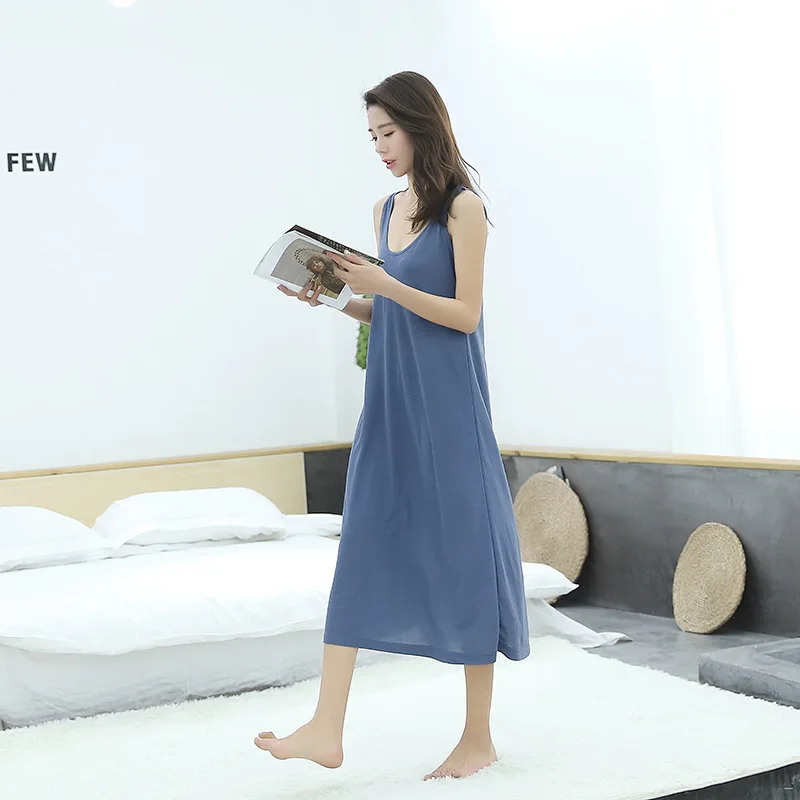 2019 летние новые большие размеры Женская майка длинное платье женская свободная Пижама sleepdress Ночная рубашка без рукавов для 100 кг