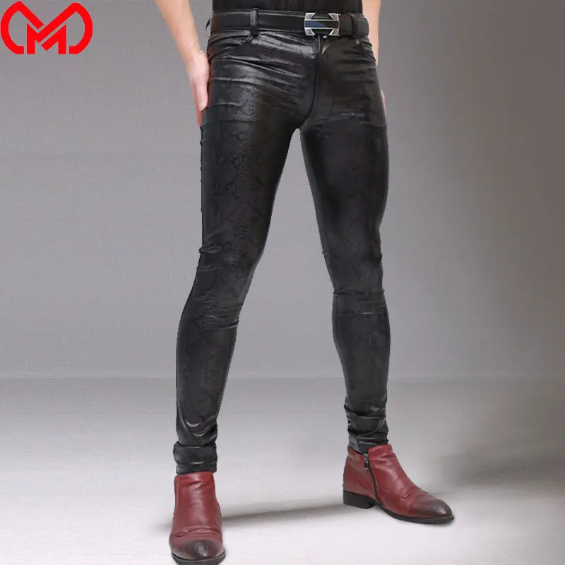 Камуфляжные панковские эластичные облегающие зауженные брюки размера плюс, тонкие брюки из искусственной кожи, джинсы, штаны для сцены, глянцевое эротическое белье, одежда для геев F