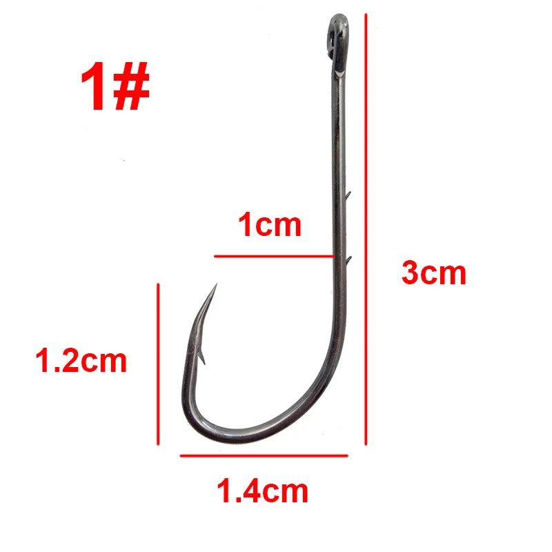 180pcs 92247 High Carbon Steel Fishing Hooks Black Offset Long Barbed Shank Baitholder Bait Hook Size 1 1/0 2/0 3/0 4/0 5/0 6/0 - Цвет: 1