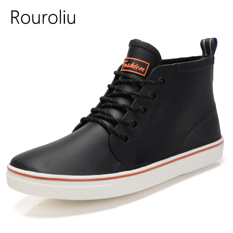 

Rouroliu Autumn Safety Working Rainboots for Men Non-Slip Ankle Fishing Shoes Lace-Up Waterproof Water Shoes Male Wellies RT292