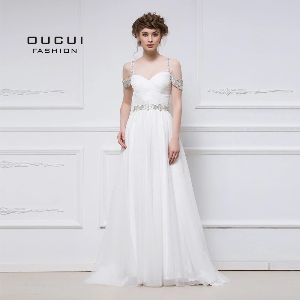 

Real Photos Sweetheart Ball Gown Crystal Party Gown Wedding Mermaid dress OL102886 Hand Made Beading Sashes Pleat White