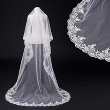 

3 Meters White Cathedral Wedding Veils Long Lace Edge Bridal Veil without Comb Wedding Accessories Bride Veu Wedding Veil