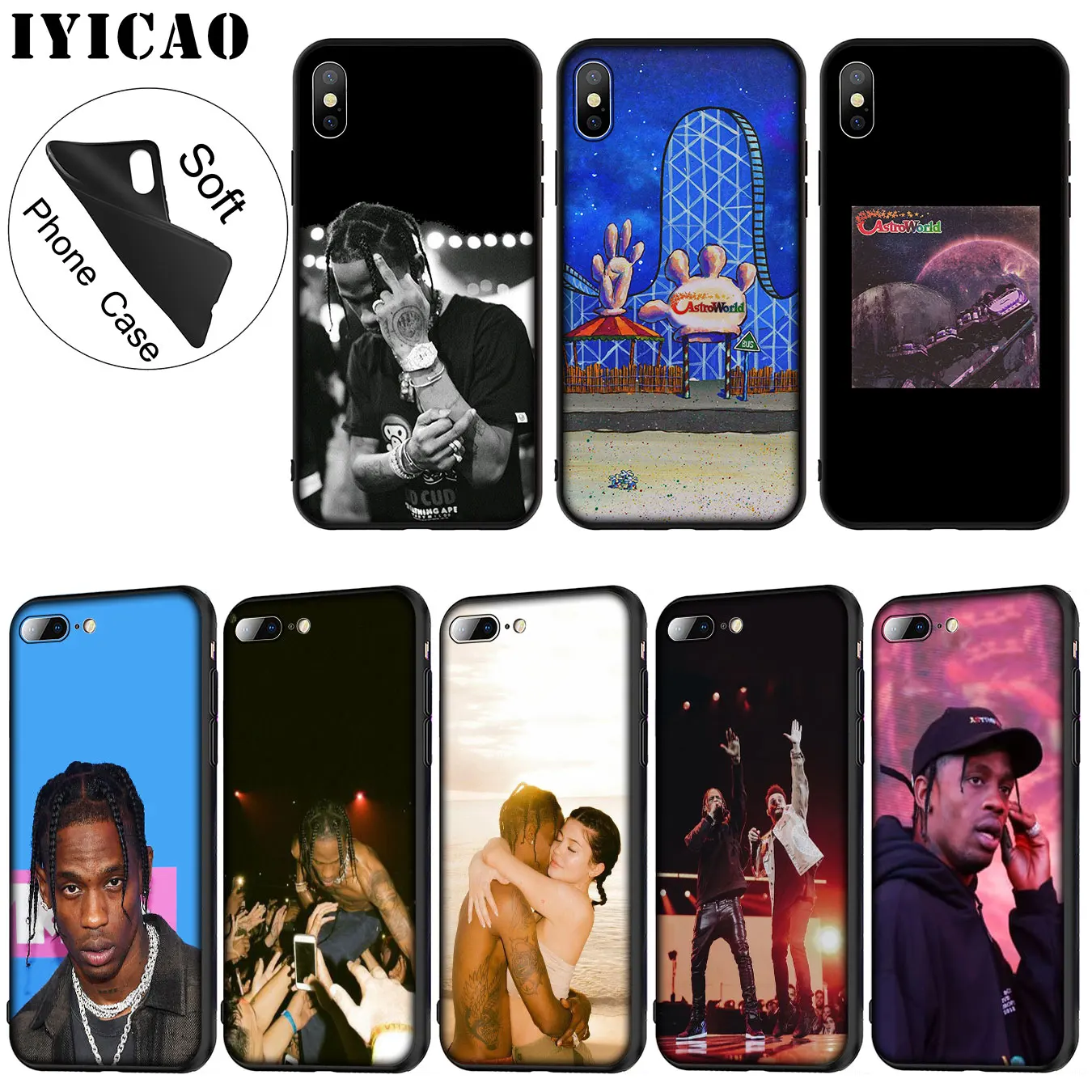 IYICAO Travis Scott Soft Silicone Phone Case for iPhone XR X XS 11 Pro Max 6 6S 7 8 Plus 5 5S SE TPU Black Cover |