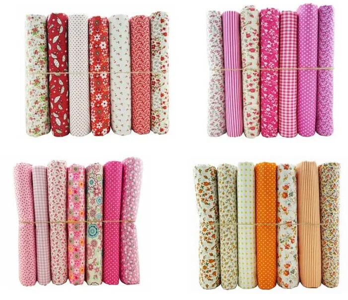 

7pcs Orange Floral Handmade Cotton Fabric Fat Quarter Bundle Quilting Patchwork Tilda Doll Craft Fabric 50*50cm Free shipping