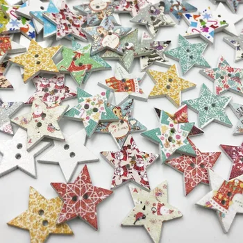 

New 50pc Merry Christmas Star Wood Buttons Sewing Mix Lots WB195