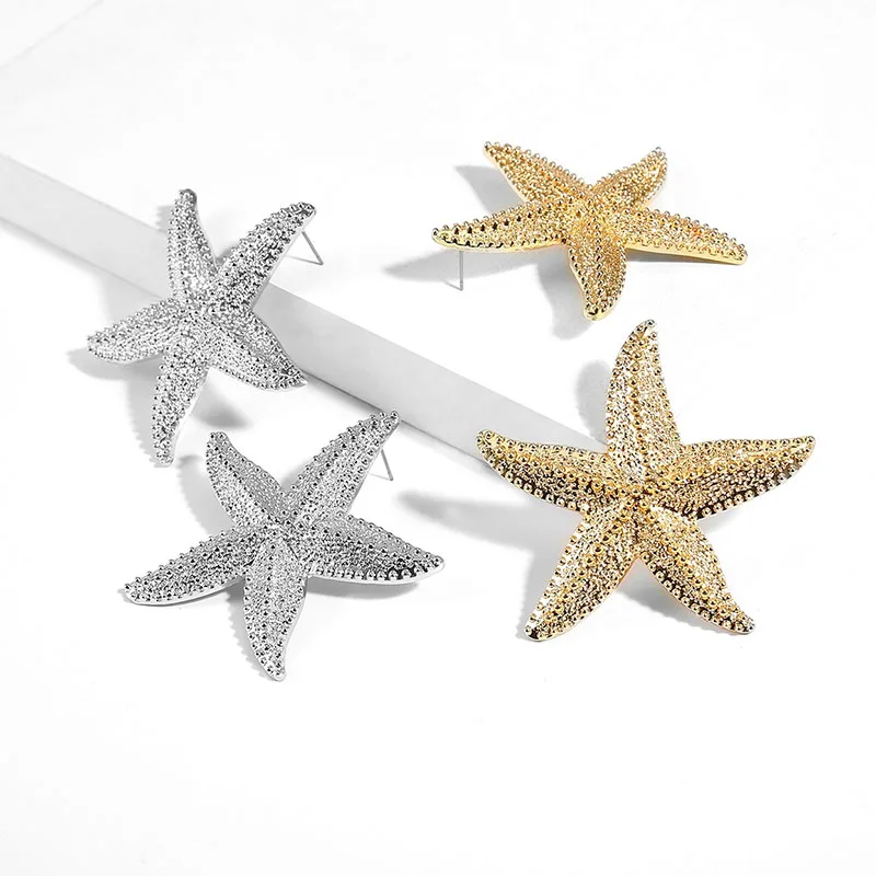 

SRCOI Fashion Big Gold Color Starfish Punk Earrings Bohemian Party Alloy Ocean Sea Star Stud Vintage Simple Women's Earring 2019