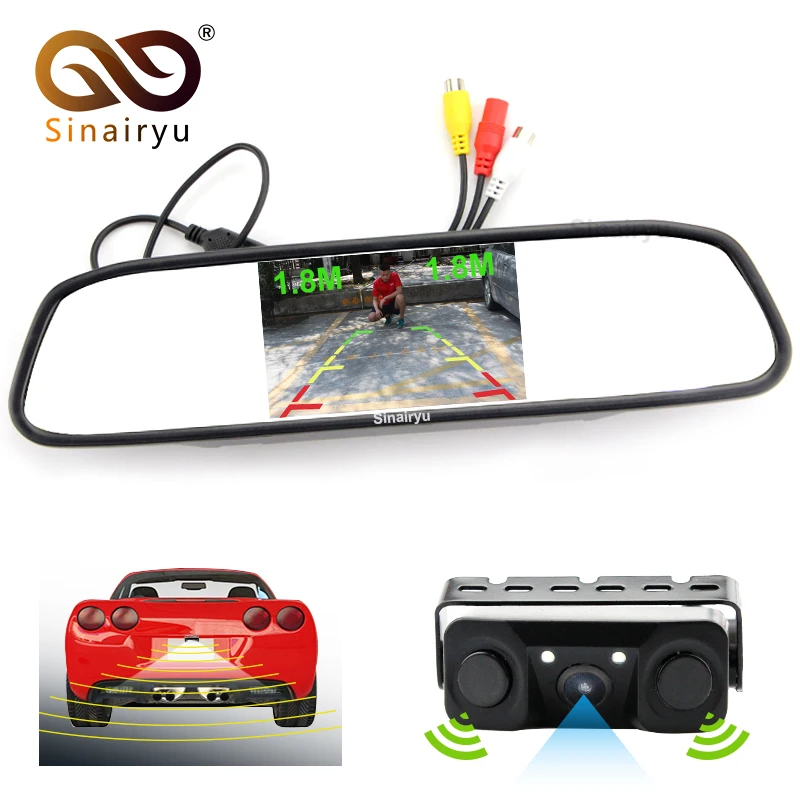 

3 in1 Video Parking Assistance Sensor Radar with Rear View Camera + 4.3 inch LCD Car Rearview Mirror Monitor Video Player