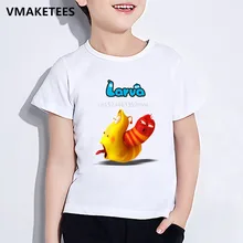 Детская летняя футболка для мальчиков и девочек, корейская детская футболка с забавным принтом личинки насекомых, забавная Милая одежда для малышей, HKP5213
