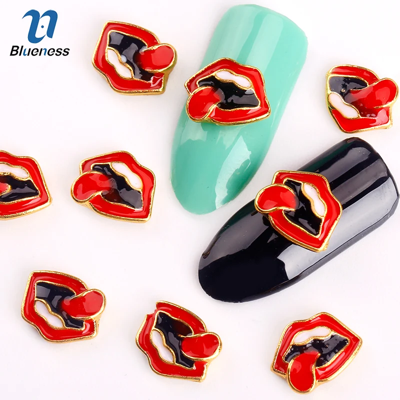 Blueness 10pc Lips Shape Rhinestones,3d Nail Art Decorations, Alloy Nail Sticker Charms Jewelry for Nail Gel/Polish Tools TN939