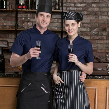 

New Unisex Chef Restaurant Uniform Short Sleeve Stand Collar Jacket Kitchen Cooking Bakery Sushi Cafe Work Clothes Men Chef Coat
