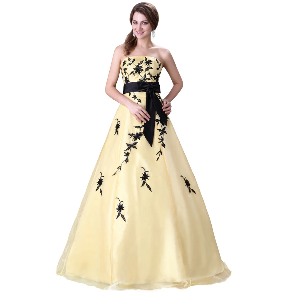 Aliexpress.com : Buy Hot Sale Strapless Appliques Yellow Wedding Dress 2015 Princess Bridal Ball