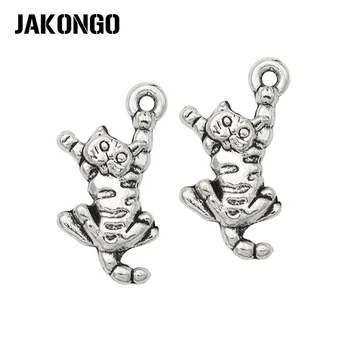 

JAKONGO Antique Silver Plated Animals Cat Charms Pendants for Jewelry Making DIY Handmade 10pcs 21x11mm