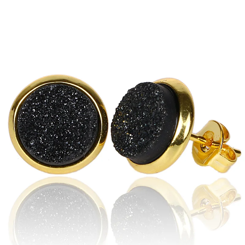 Женские серьги гвоздики с натуральным камнем 8 мм 10 цветов|stud earrings|druzy earringsquartz druzy