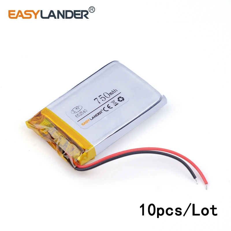 

10pcs /Lot 750mah 652540 3.7v lithium Li ion polymer rechargeable battery for toys mobile power DVR smart watch Sports bracelet