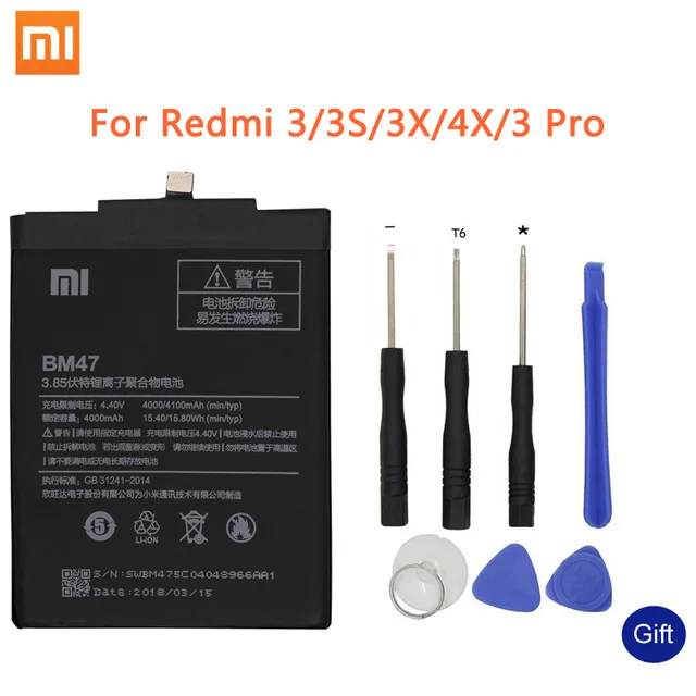 Для спортивной камеры Xiao mi BN43 телефон Батарея для Xiaomi Redmi Note 4 4X3 Pro 3S 3X 4X mi 5 BN41 BM22 BM46 BM47 замена батареи - Цвет: BM47