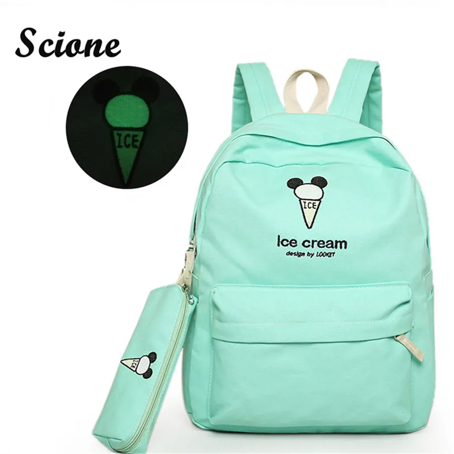Embroidery Canvas Backpack Teenage Girl School Bags Student Luminous Back Pack Women Cute Candy Color Backpack