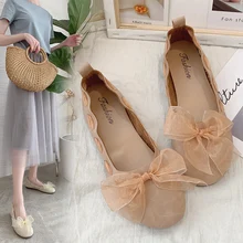 Женские туфли в горошек из искусственной кожи с бантом новые летние дышащие туфли на плоской подошве для офиса легкая обувь с круглым носком для зрелых женщин