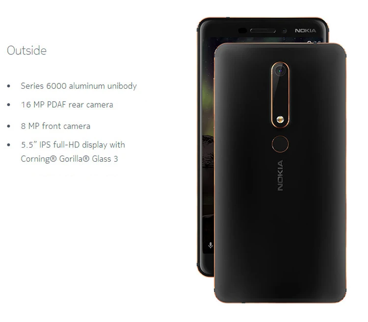 Stock in Europe New NOKIA 6 4GB RAM 64GB ROM Qualcomm Snapdragon 630 2.2GHz Octa Core 5.5 Inch 2.5D IPS Corning Gorilla Glass FHD Screen Dual Camera Android 7.1 4G LTE Smartphone