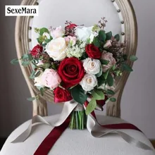SexeMara красная роза Свадебный букет Цимбидиум Калла Лилия моделирование невесты держащей цветок