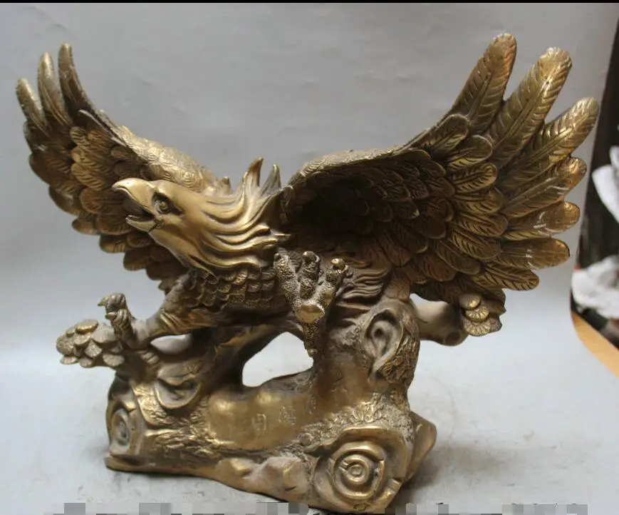 

wan67104094+++19" Chinese Feng Shui Brass Animal Eagle Hawk king of birds Fly Statue Sculpture