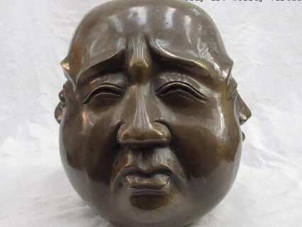 

shitou 001318 10 Chinese Folk Temple Copper Bronze Four faces Maitreya Rohan Monk Head Statue