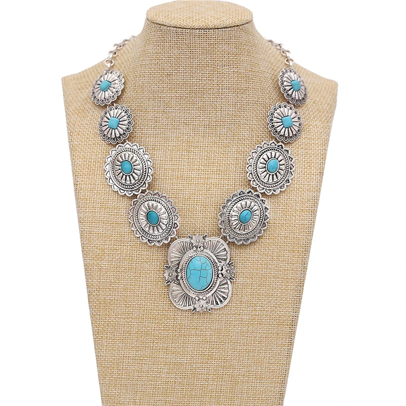 

High quality tibetan style women statement vintage resins big Synthetic stone stone necklaces pendants boho ethnic jewelry