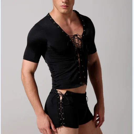 Men's sexy lingerie sets elastic fabric adjustable bandage vest and