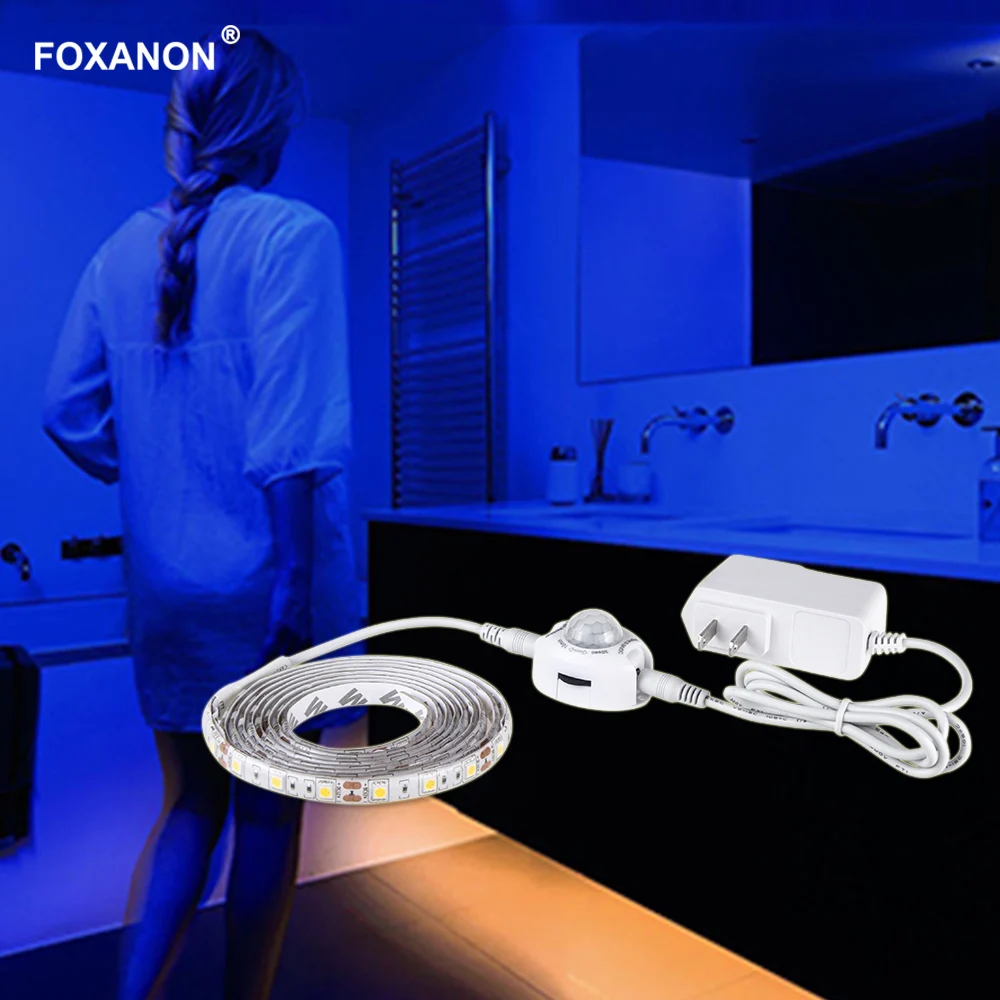 

Foxanon Sensor Led Light Under Cabinet Lights PIR Motion Sensor Lamp 1m 2m 3m 4m 5m Kitchen Closet Stair Night Light DC 12V 5050