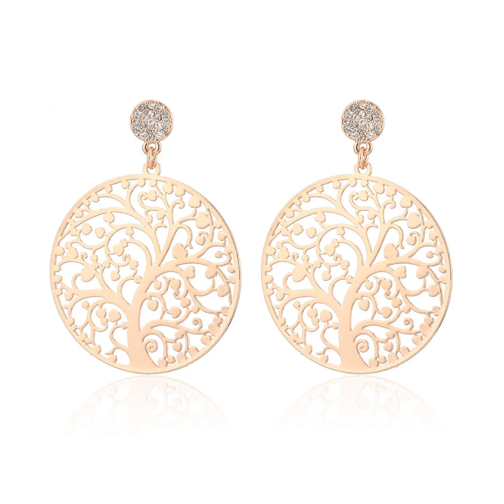 

Vintage Wishing Tree Of Live Dangle Earring Big Statement Earrings Hollow Crystal Rhinestone Rose Gold For Women Gift 2019 New