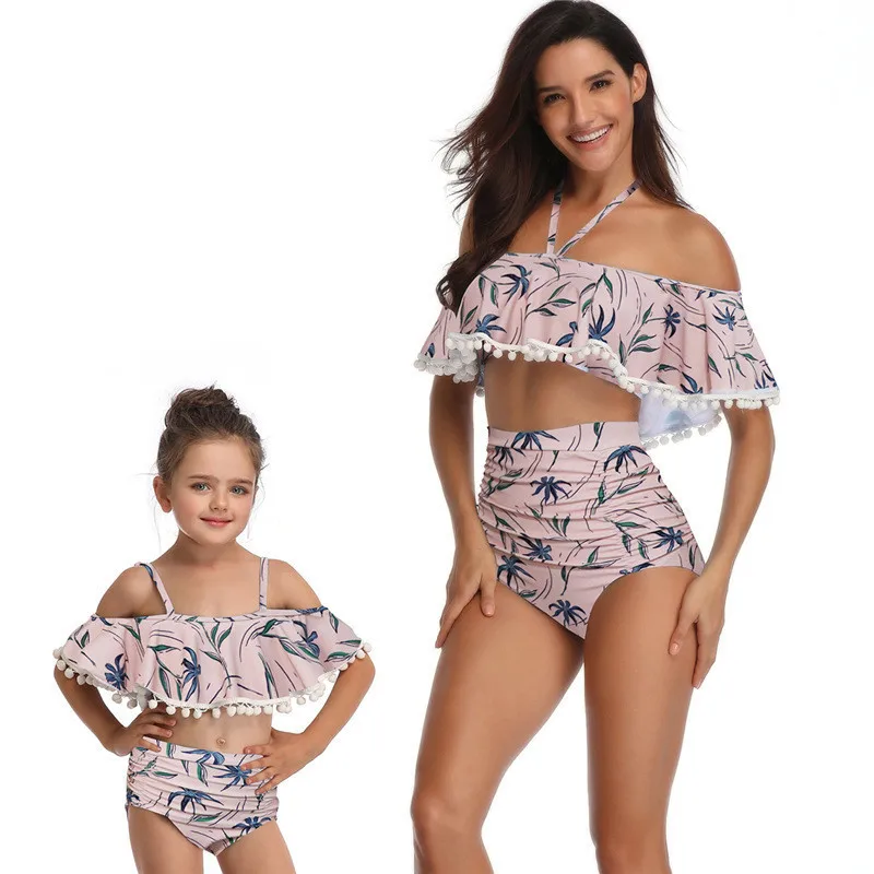 

Mommy and Me Swimwear Mother Daughter Swimsuit Summer Two Piece High Waist Slash Bathing suit mae e filha Swimsuit H0880