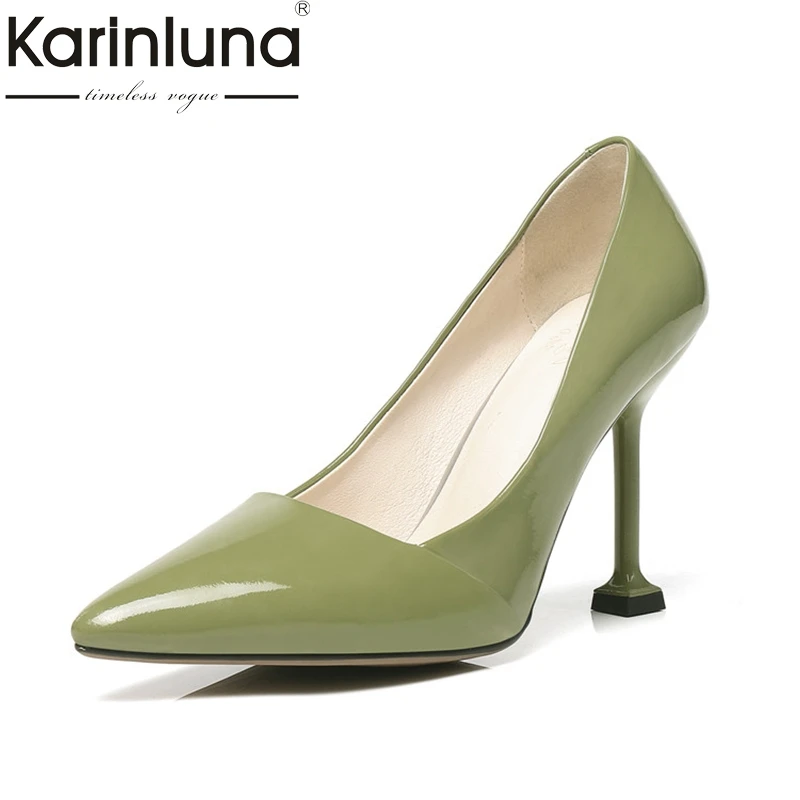 

KarinLuna Women's Patent Leather Pumps Sexy Strange Thin High Heels Pointed Toe Slip On Office Pumps Big Size 32-48