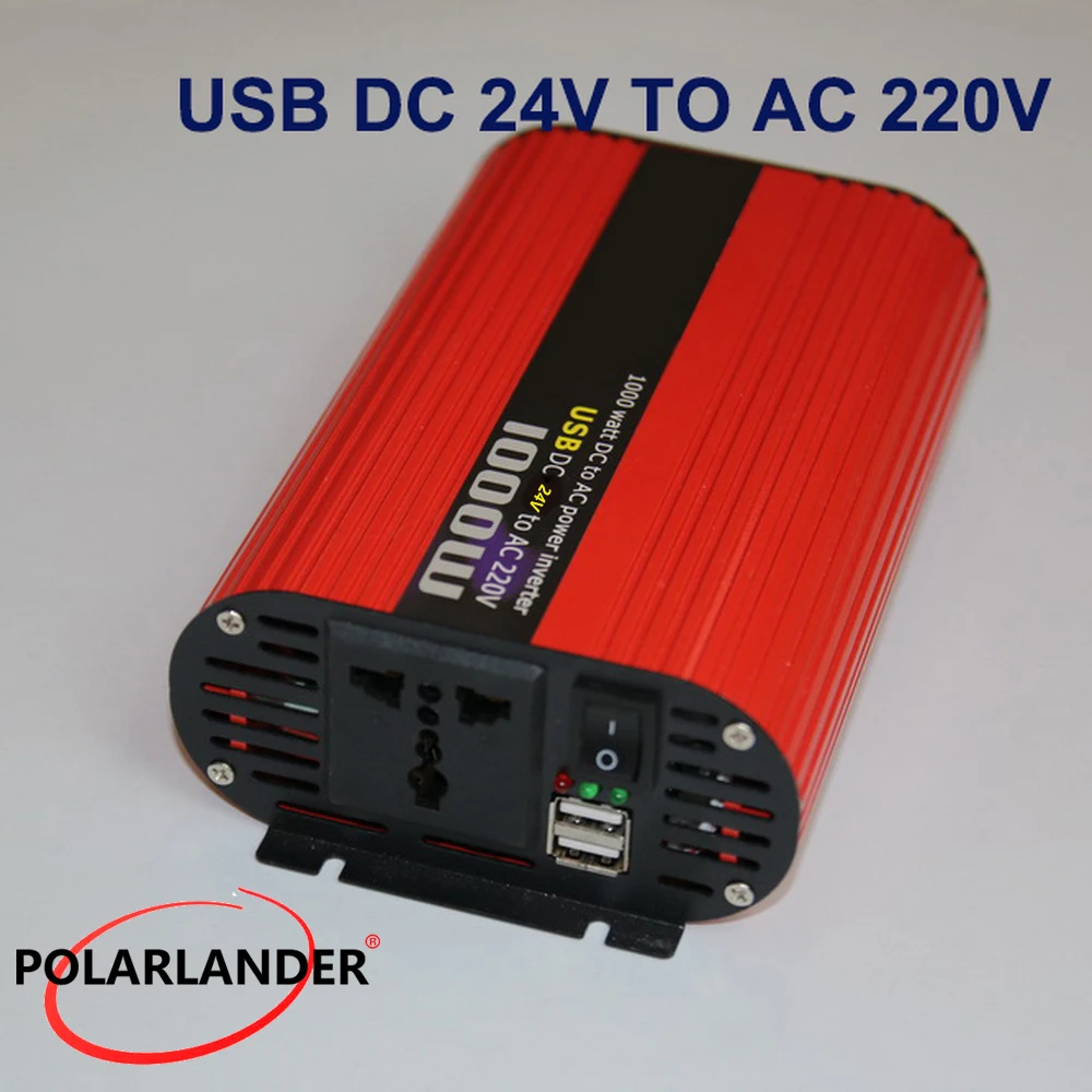 Polarlander 1000 Вт универсальный преобразователь Напряжения DC 12 В 24 В в AC 220 В 110 В USB портативный инвертирующий усилитель адаптер зарядное устройство
