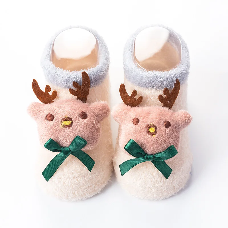 Хлопковые зимние детские носки для маленьких девочек и мальчиков носки с изображением оленя и Санта-Клауса рождественские силиконовые Нескользящие носки-тапочки для детей от 0 до 3 лет - Цвет: deer