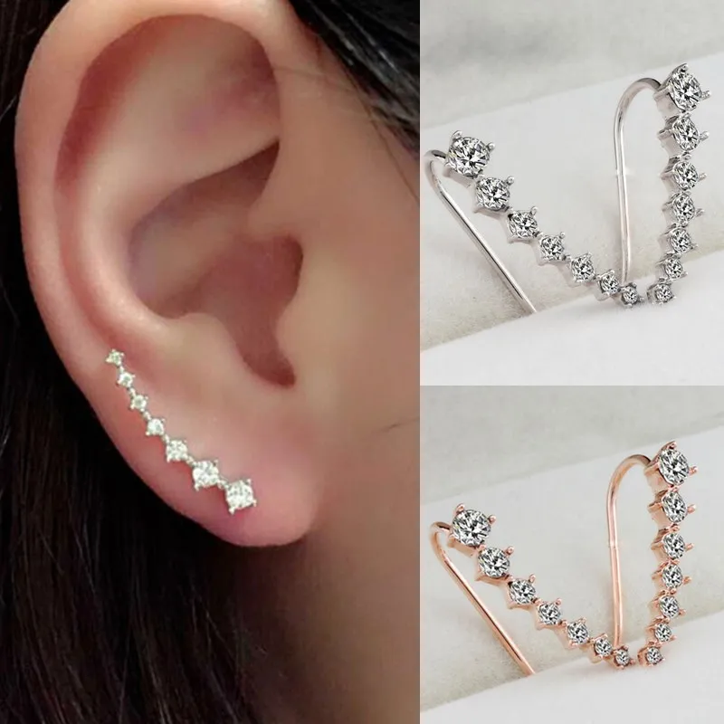 

LNRRABC Women Elegant Chic New Silvery Golden Rhinestones Crystal Piercing Ear Hoop Earrings Fashion Jewelry Drop Shipping