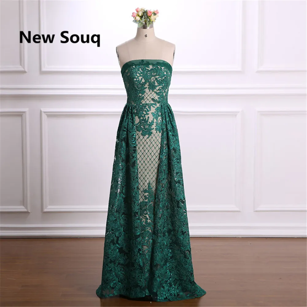 

Green Floor Length Straight Evening Dresses With Detachable Skirt Strapless Party Evening Gowns 2019 Long Prom Dress