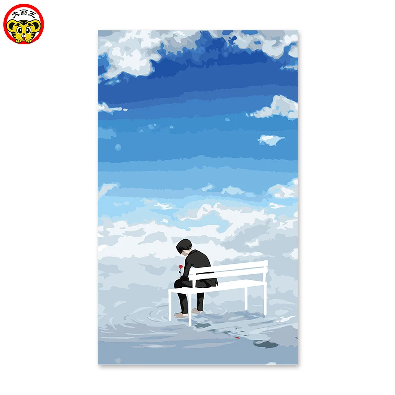 

painting by numbers art paint by number waiting alone blue sky lonely man Loneliness, love, waiting