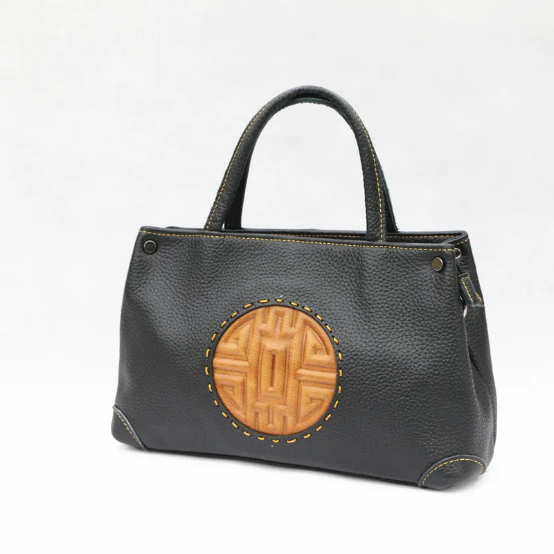 Nuleez, большая сумка, женская сумка, настоящая воловья кожа, китайский винтажный стиль, рисунок в виде лунного торта, тисненая, для офиса, женская мода, сумки-мессенджеры