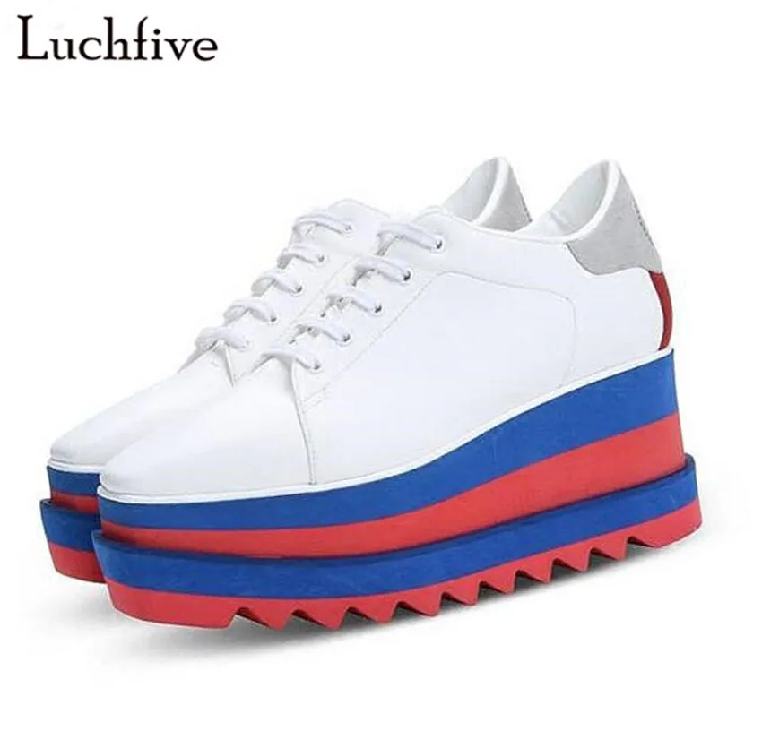 

2017 British style Women casual Shoes street snap low top platform Wedge Shoes black white lace up thick bottom Shoes Women