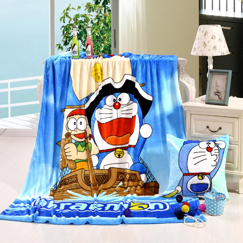 Плюшевое фланелевое одеяло Doraemon небесно голубого цвета покрывало на